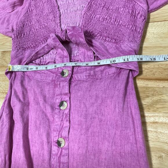 Free People NWT String Of Hearts Maxi Dress Size XS Pink Tie Front Smocked - Picture 7 of 8